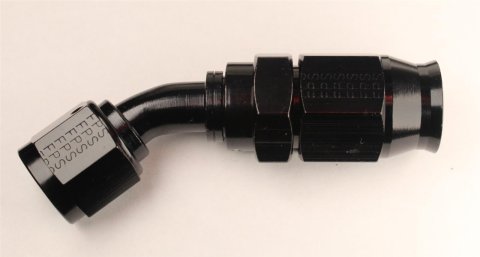 Fragola Performance Systems Race-Rite Reusable PTFE Hose Ends 2504512 Ends, Race-Rite, PTFE, -12 AN, Swivel, 45 Degree, Female Threads, Aluminum, Black Anodized, Each