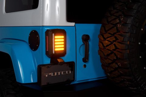 Putco Luminix High Power LED Tallights 12018 Taillight Assemblies, Power, LED, Direct Replacement, Black Housing, Red and White, Sequential Amber Turn Signal, Jeep, Wrangler, Pair