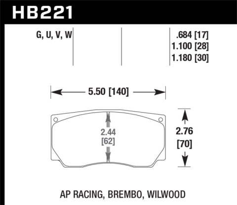 Hawk Performance DTC 70 Brake Pads HB221U.684 Pads, 70, Ferro-carbon, 0.684 in. Thick, Set