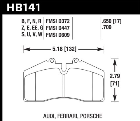 Hawk Performance HT 14 Racing Brake Pads HB141V.650 Pads, Ferro-Carbon, 14, Porsche, Set