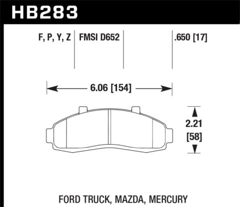 Hawk Performance LTS Brake Pads HB283Y.650 Pads, Ferro-Carbon, LTS, Front, Ford, Mazda, Mercury, Pickup, SUV, Set