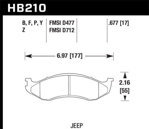 Hawk Performance SuperDuty Brake Pads HB210P.677 Pads, HP SuperDuty, Front, Jeep, Set