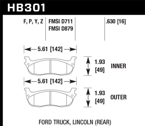 Hawk Performance Ceramic Brake Pads HB301Z.630 Pads, Ceramic, Rear, Ford, Lincoln, Set