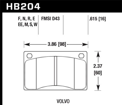 Hawk Performance Blue 9012 Racing Brake Pads HB204E.615 Pads, Ferro-Carbon, 9012, Front, Volvo, Passenger Car, Set