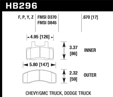 Hawk Performance LTS Brake Pads HB296Y.670 Pads, Ferro-Carbon, LTS, Front, Chevy, Dodge, GMC, Pickup, SUV, Van, Set