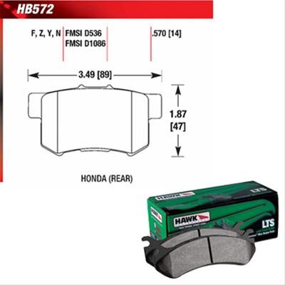 Hawk Performance LTS Brake Pads HB572Y.570 Pads, LTS, Ferro-Carbon, Rear, for use on Acura®, Honda®, Isuzu, Set