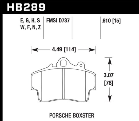 Hawk Performance DTC 30 Brake Pads HB289W.610 Porsche Boxster