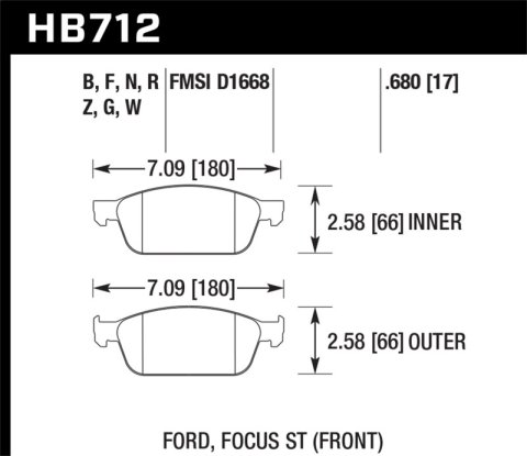 Hawk Performance DTC 30 Brake Pads HB712W.680 Disc Pad Focus ST