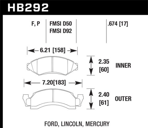 Hawk Performance SuperDuty Brake Pads HB292P.674 Pads, HP SuperDuty, Front, Ford, Mercury, Set