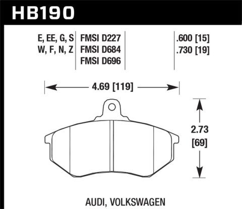 Hawk Performance HPS Brake Pads HB190F.600A Pads, Ferro-Carbon, HPS, Front, Audi, Volkswagen, Passenger Car, Set