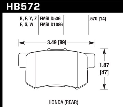 Hawk Performance Ceramic Brake Pads HB572Z.570 Pads, Ceramic, Rear, for use on Acura®, Honda®, Isuzu, Set