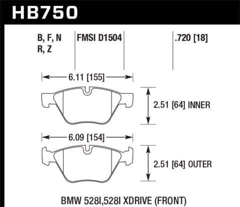 Hawk Performance HPS Brake Pads HB750F.720