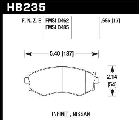 Hawk Performance HP Plus Brake Pads HB235N.665 Pads, Plus, Front, Infiniti, for Nissan, Passenger Car, Set