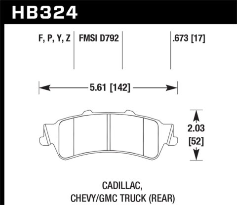 Hawk Performance HPS Brake Pads HB324F.673 Pads, HPS, Rear, Cadillac, Chevy, GMC, Passenger Car, Pickup, SUV, Van, Set