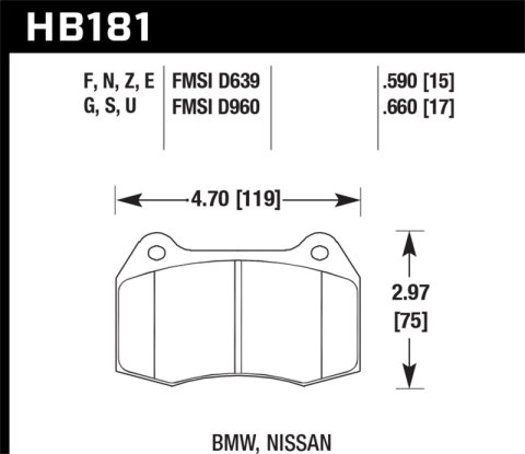 Hawk Performance DTC 70 Brake Pads HB181U.660 Pads, Ferro-Carbon, 70, Front, BMW, Set