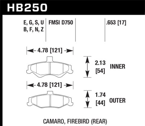 Hawk Performance DTC 70 Brake Pads HB250U.653 Pads, Ferro-Carbon, 70, Rear, Chevy, Pontiac, Set