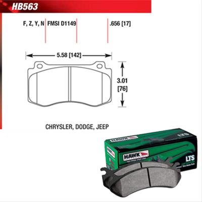 Hawk Performance LTS Brake Pads HB563Y.656 Pads, LTS, Ferro-Carbon, Front, Chrysler, Dodge, Jeep, Car, Set