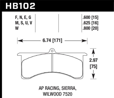 Hawk Performance Brake Pads HB102M.625 Black Pads, Wilwood GN AP Racing
