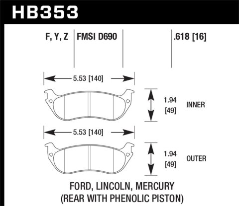 Hawk Performance HPS Brake Pads HB353F.618 Pads, HPS, Rear, Ford, Lincoln, Mercury, Set