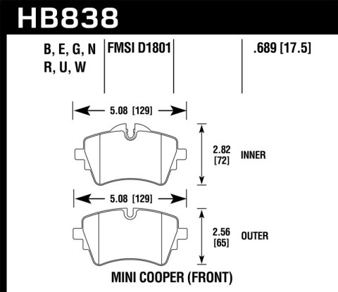 Hawk Performance DTC 30 Brake Pads HB838W.689 pads DTC-30 D1801-9033 Mini Cooper S , Clubman (Front)