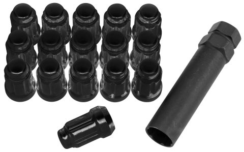 Quadboss Spline Lug Nuts 608819 Nuts, Drive, Locking, Conical Seat, Standard, Steel, Black, 12mm x 1.50 RH Thread Size, Set of 16