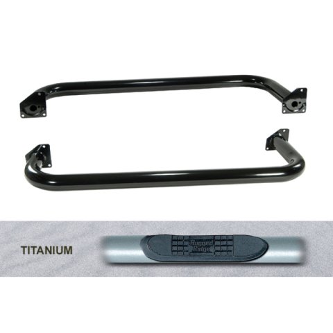 Rugged Ridge Round Tube Steps 11592.04 Step Bars, Nerf Bars, Stainless Steel, Titanium Finish, 3 in. Diameter, Jeep, Pair