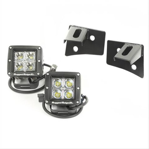 Rugged Ridge LED Driving Lights 11027.1 Auxiliary Lights, LED, Driving, Square, 12 V, 16 watts, Cool White Bulb, Clear Lens, Black Housing, Jeep, Pair