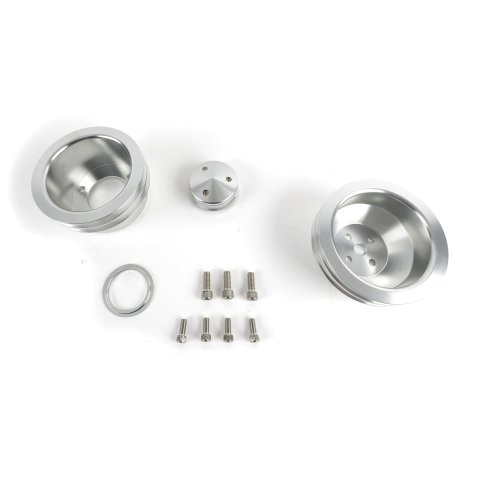 Scott Drake Engine Pulley Sets B-F102 Set, V-Belt, Aluminum, Clear Powdercoated, Ford, 289/302/351W, Set of 3
