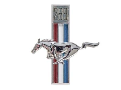 Scott Drake Emblems C7ZZ-16229-C Emblem, Driver Side Fender, Chrome/Red/White/Blue, Running Horse Logo, Ford, Each