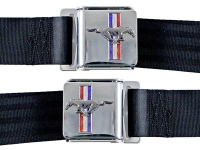 Scott Drake Mustang Emblem Seat Belts SB-DB-H Belts, Lap, Emblem, Dark Blue, Ford, Set
