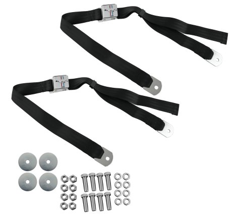 Scott Drake Mustang Emblem Seat Belts SB-BK-H Belt, Lap Belt, Emblem, Black, Ford, Set