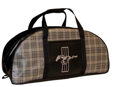 Scott Drake Tote Bags TB-FM-L-PLD Bag, Duffel, Vinyl, Black/Silver, Plaid Design with Mustang Horse Logo, Each