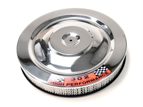 Scott Drake Air Cleaners C8ZZ-9600-W Cleaner, Round, Flat Base, Chrome Top, 302 Cubic Inches High Performance Top Design, 14 in. Diameter, Ford