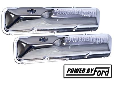 Scott Drake Original-Style Valve Covers C6OZ-6A582-C Covers, Original Style, Perimeter Bolt Mount, Steel, Chrome, Powered by Ford Logo, Ford, 390, 428, Pair