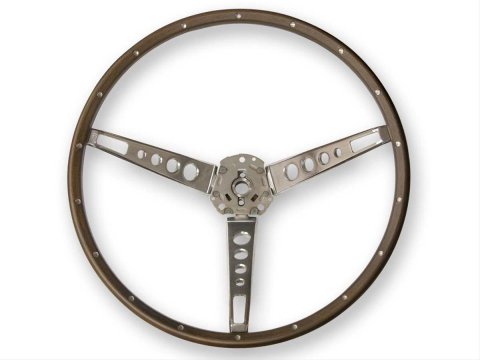 Scott Drake Replacement Steering Wheels C5ZZ-3600-N Wheel, Replacement, 3-Spoke, Wood/Steel Grip, Chrome Steel Spokes, 16 in. Dia., 1-Bolt, Ford, Each