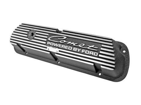 Scott Drake Classic Aluminum Valve Covers 6A582-CT Covers, Classic, Tall, Comet Powered by Ford Top Style, Black Wrinkle, Ford, Small Block Windsor, Pair