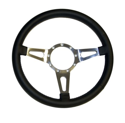 Scott Drake Corso Feroce Steering Wheels S1MS-3600-BK Wheel, Feroce, 3-Spoke, Aluminum, Natural, Black Leather Grip, 15 in. Dia., Ford, 9-Bolt, Each
