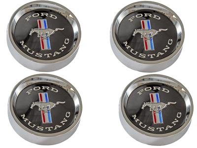 Scott Drake Styled Steel Hub Caps C5ZZ-1130-WB Hubcaps, Steel, Rallye, Screw-on, Chrome, Horse Logo, Black Background, Ford, Set of 4