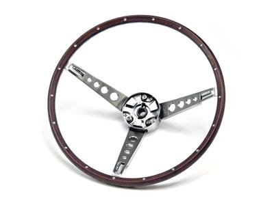 Scott Drake Replacement Steering Wheels C7OZ-3600-NK Wheel, Replacement, 3-Spoke, Brown Wood Grip, Polished Steel Spokes, Ford, 3-Bolt Mount, Each