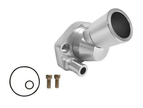 Scott Drake Swivel Water Necks B-8592 Neck, Swivel, 45 degree, O-ring Sealing Style, Billet Aluminum, Polished, Ford, Small Block Windsor, Each