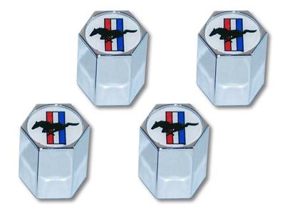 Scott Drake Valve Stem Caps ACC-5033270 Caps, Standard, Hex Flat Cap, Plastic, Chrome, Tri-bar Logo, Set of 4