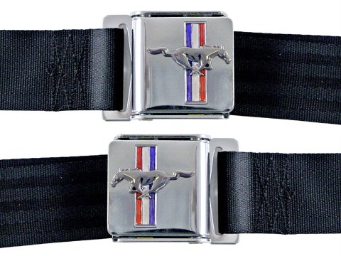 Scott Drake Mustang Emblem Seat Belts SB-MR-H Belts, Lap, Emblem, Maroon, Ford, Set