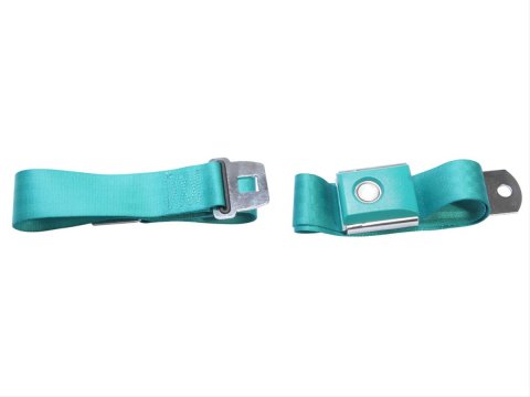 Scott Drake Push Button Seat Belts SB-AQ-PBSB Belt, Button, Lap Belt Type, Aqua, Front, Ford, Each