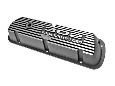 Scott Drake Classic Aluminum Valve Covers 6A582-302 Covers, Cast Aluminum, Black Powdercoated, 302 Powered by Ford Logo, Pair