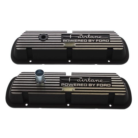 Scott Drake Classic Aluminum Valve Covers 6A582-FL Covers, Classic, Perimeter Bolt Mounting, Black, Ford Fairlane Logo, Ford, Small Block Windsor, Pair