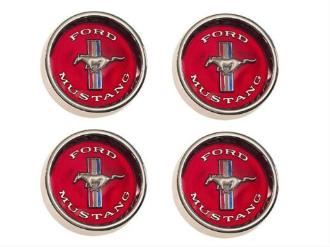 Scott Drake Styled Steel Hub Caps C5ZZ-1130-WR Hubcaps, Rallye Style, Screw-on, Steel, Chrome, Red Horse Logo, Ford, Set of 4
