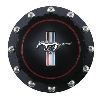 Scott Drake Fuel Tank Caps for 1964-1973 MUSTANG - B-9030-H-BK Cap, Aluminum, Black Anodized, Standard Running Pony Logo, Ford, Each