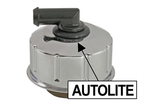 Scott Drake Valve Cover Oil Caps C8AZ-6766-B Cap, Round, Twist-in, Steel, Chrome, Autolite Top Style, PCV Elbow, Ford, Mercury, Each