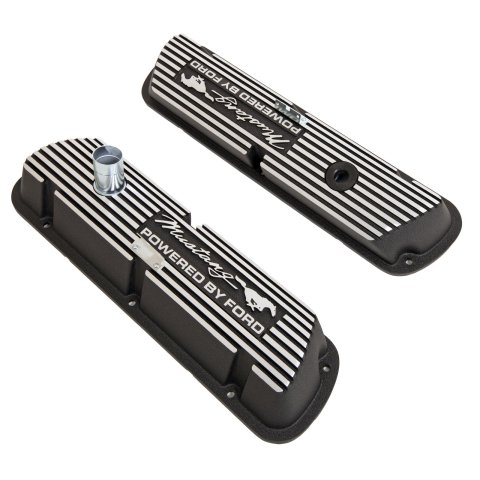 Scott Drake Classic Aluminum Valve Covers 6A582-MH Covers, Classic, Perimeter Bolt Mounting, Aluminum, Black, Mustang Powered by Ford Top Style, Pair