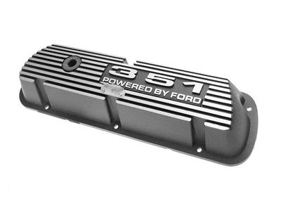 Scott Drake Classic Aluminum Valve Covers 6A582-351 Covers, Cast Aluminum, Black Wrinkle, 351 Powered by Ford Logo, Pair